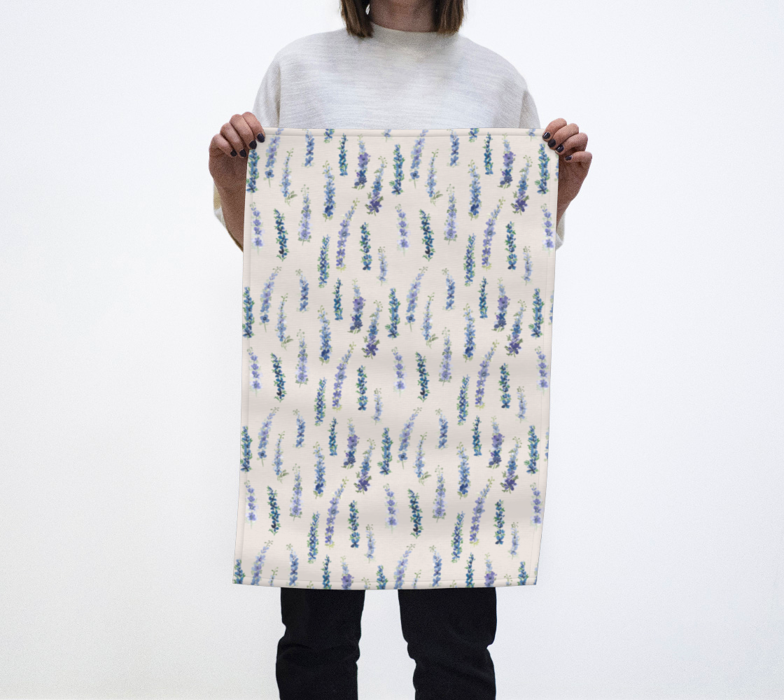 Tea Towel with Dancing Delphinium on Cream pattern