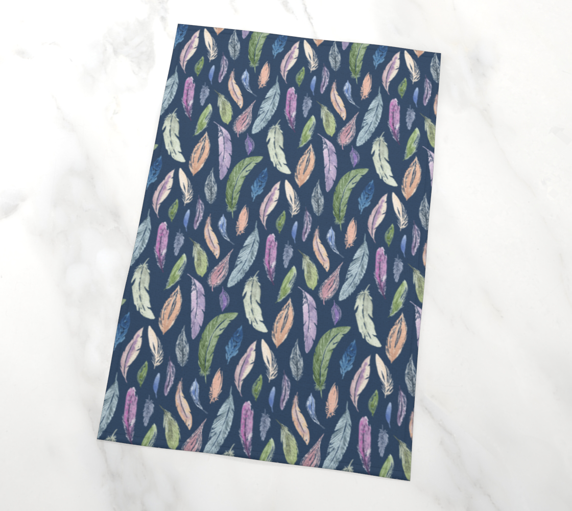 Tea Towel with Featherlight on Navy pattern
