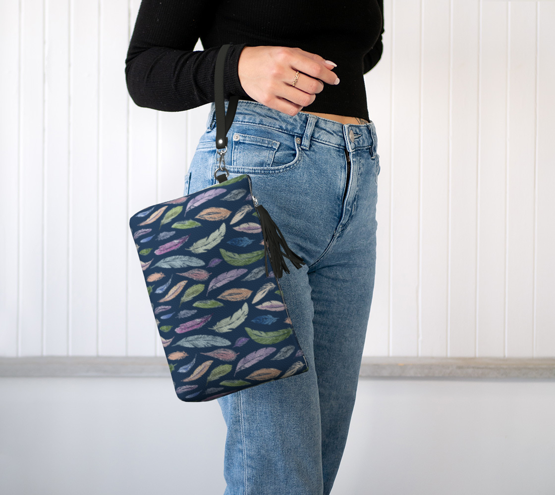 Clutch/Makeup bag with Featherlight on Navy pattern
