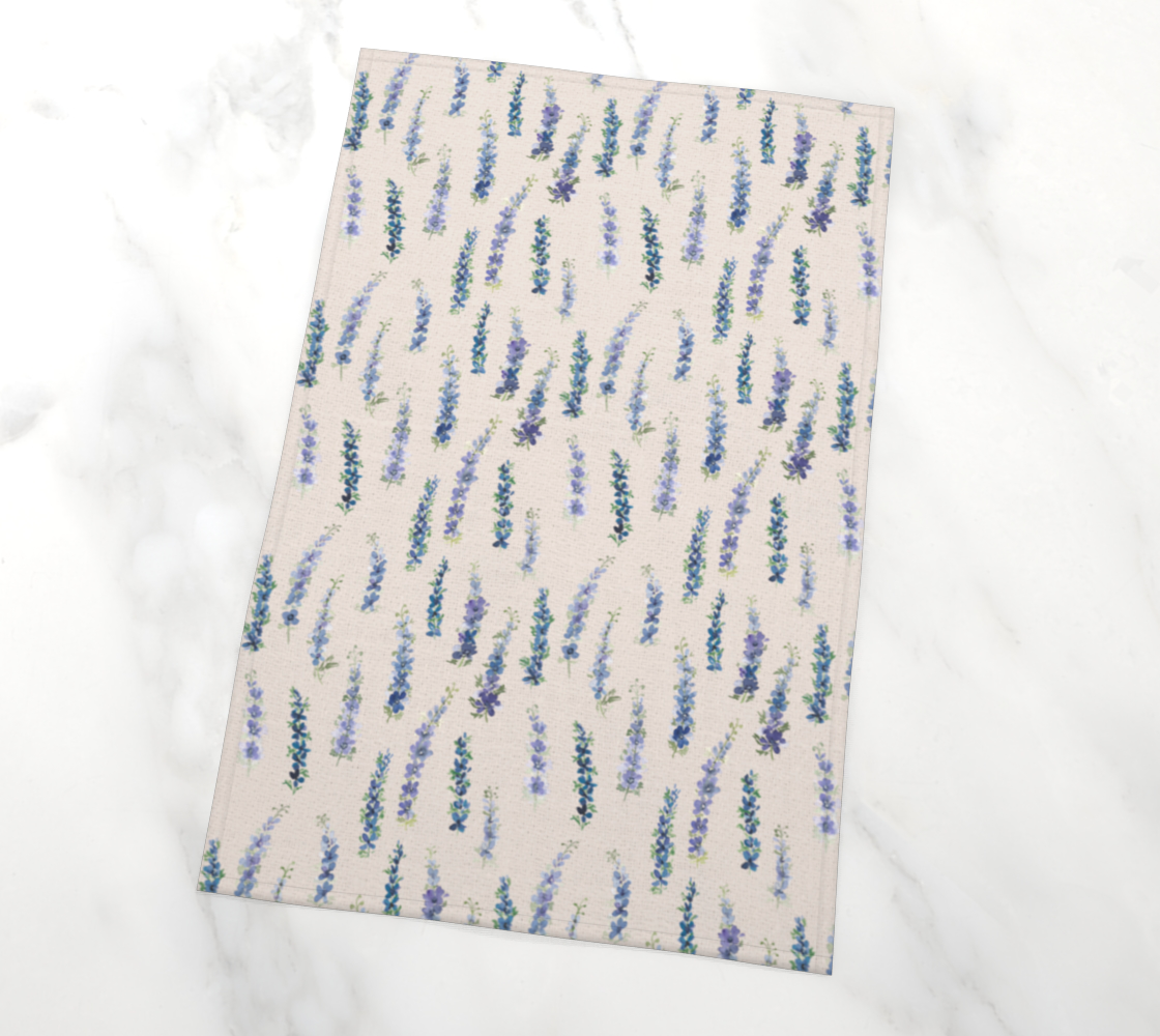 Tea Towel with Dancing Delphinium on Cream pattern