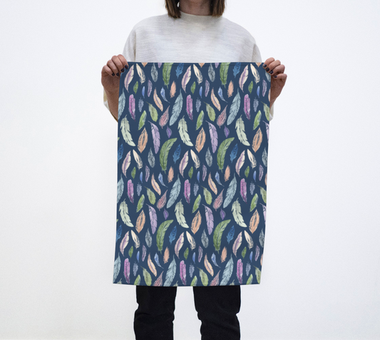 Tea Towel with Featherlight on Navy pattern