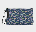 Vegan Leather Clutch & Makeup Bag – Feathers on Navy small