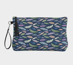 Vegan Leather Clutch & Makeup Bag – Feathers on Navy small