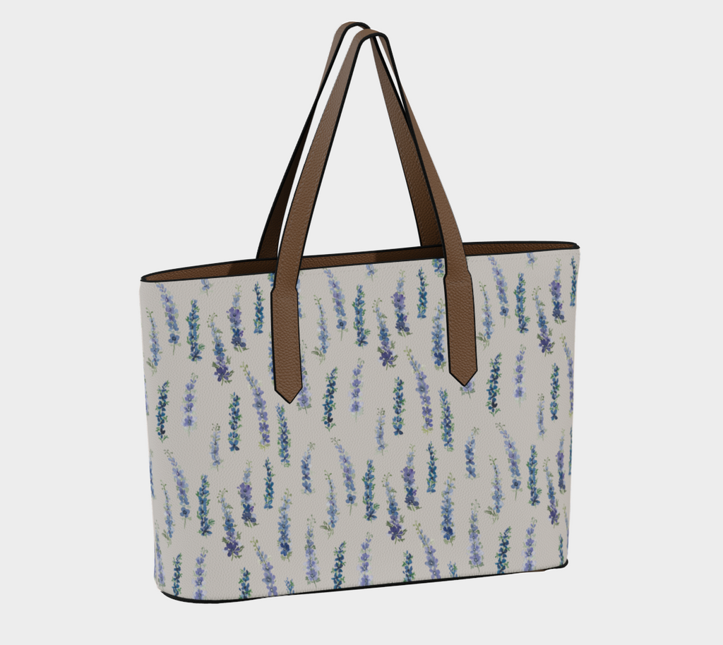 Vegan Leather Carryall — Dancing Delphinium on Cream