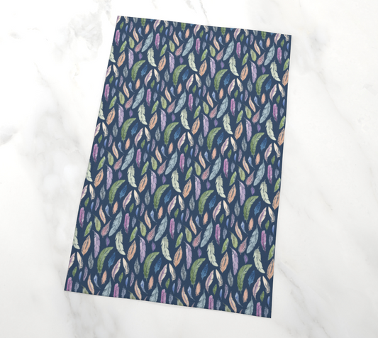 Tea Towel with Featherlight on Navy pattern