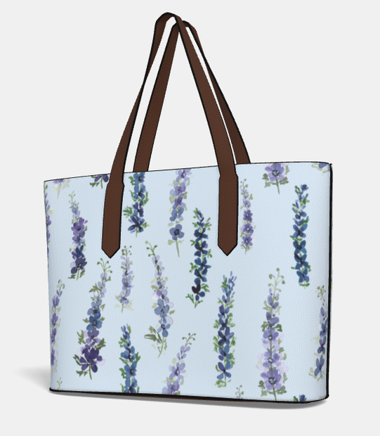 Vegan Leather Carryall Tote – Delphinium on Barely Blue