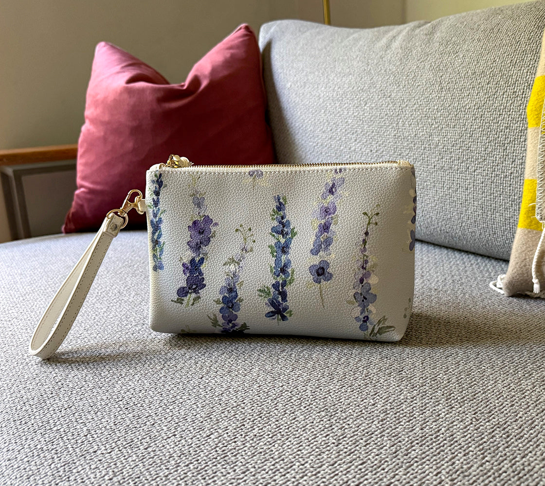 Vegan Leather Clutch  & Makeup Bag—Delphinium Sky