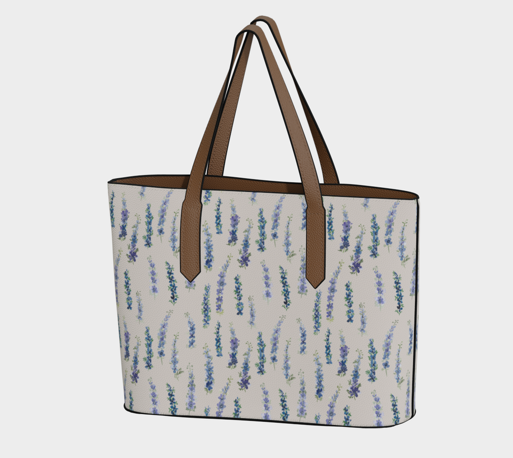 Vegan Leather Carryall — Dancing Delphinium on Cream