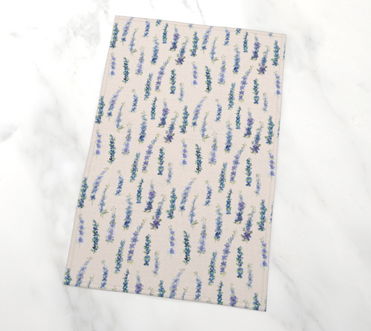 Tea Towel with Dancing Delphinium on Cream pattern