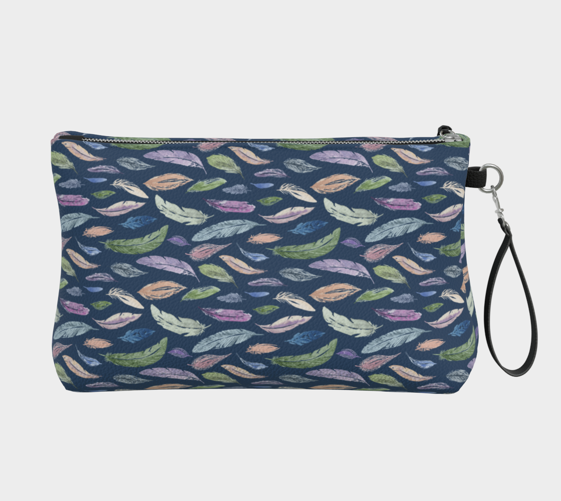 Vegan Leather Clutch & Makeup Bag – Feathers on Navy small
